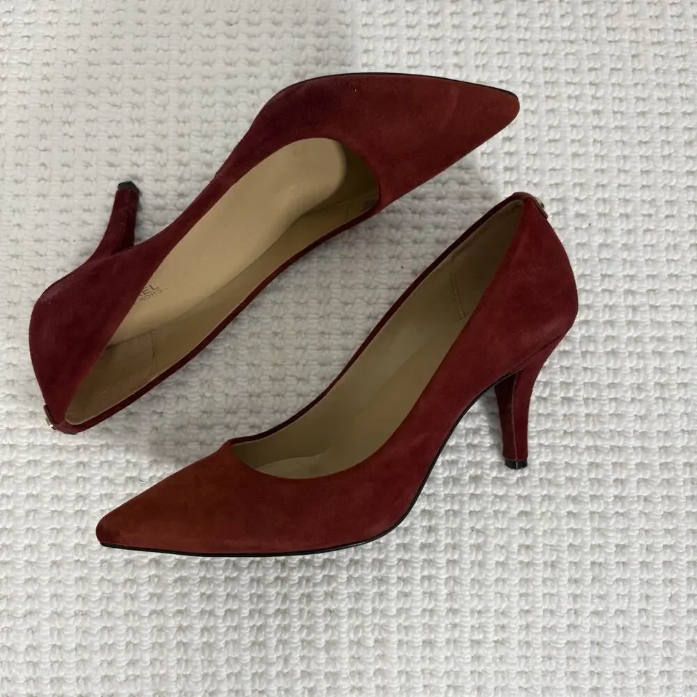 Michael Kors Dorothy Flex Suede Pumps Maroon Burgundy Pointed Toe Heels Size 8